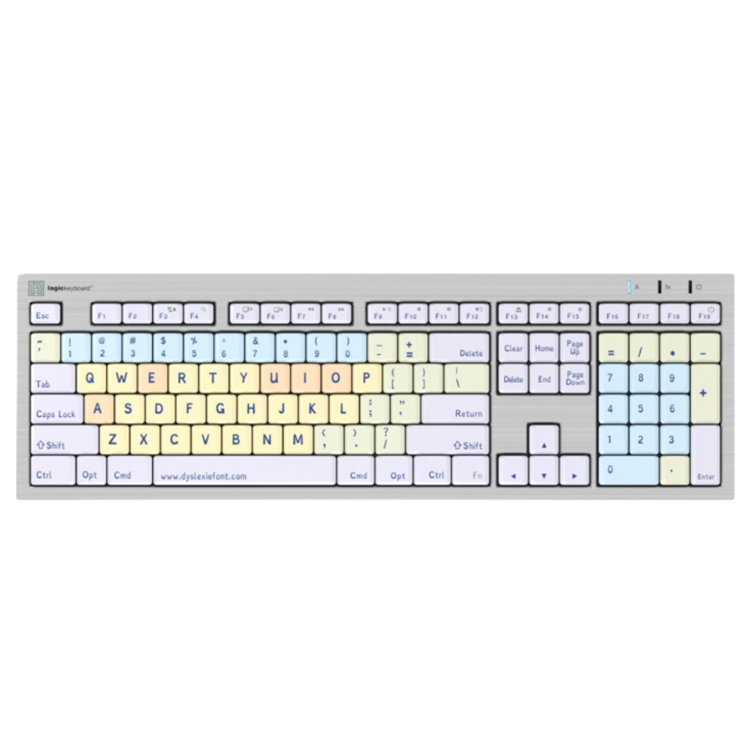 Image of the LogicKeyboard ALBA Dyslexie font dyslexia keyboard for Mac.