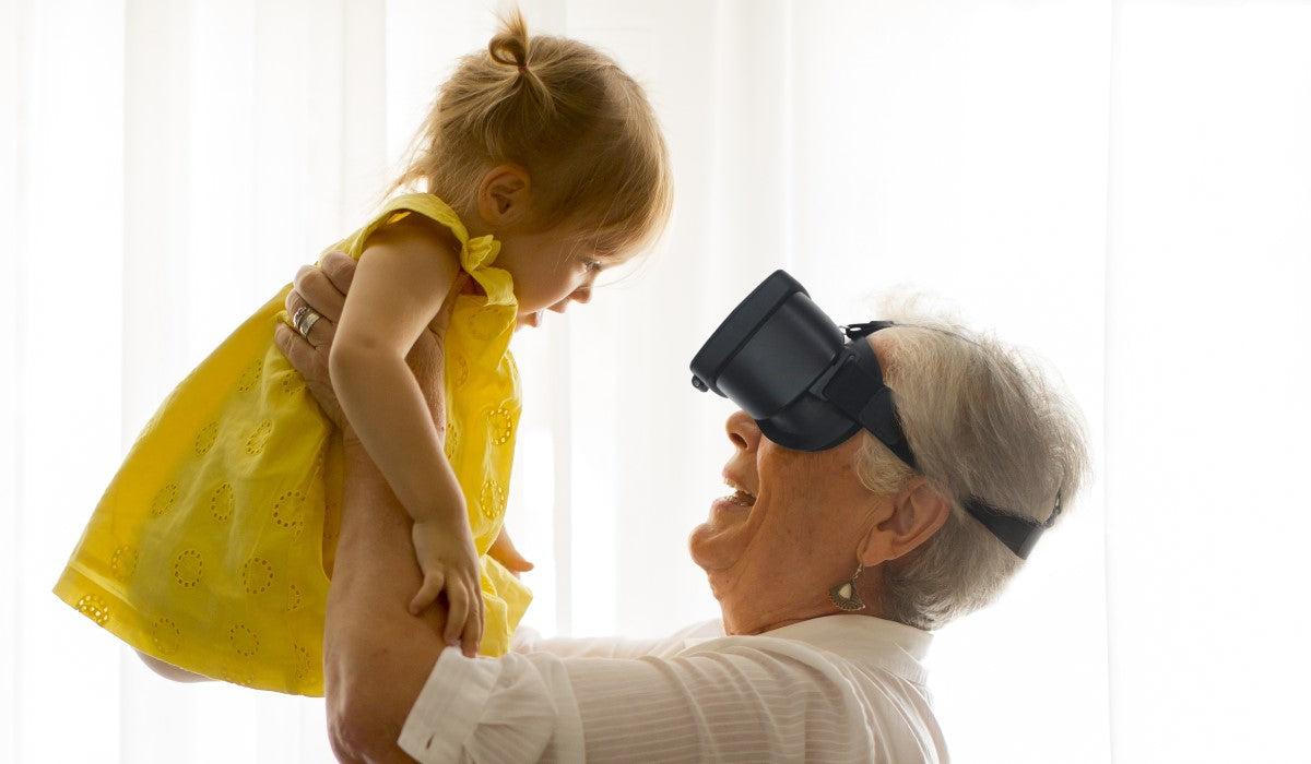 Image of a person looking at an infant with Acesight VR