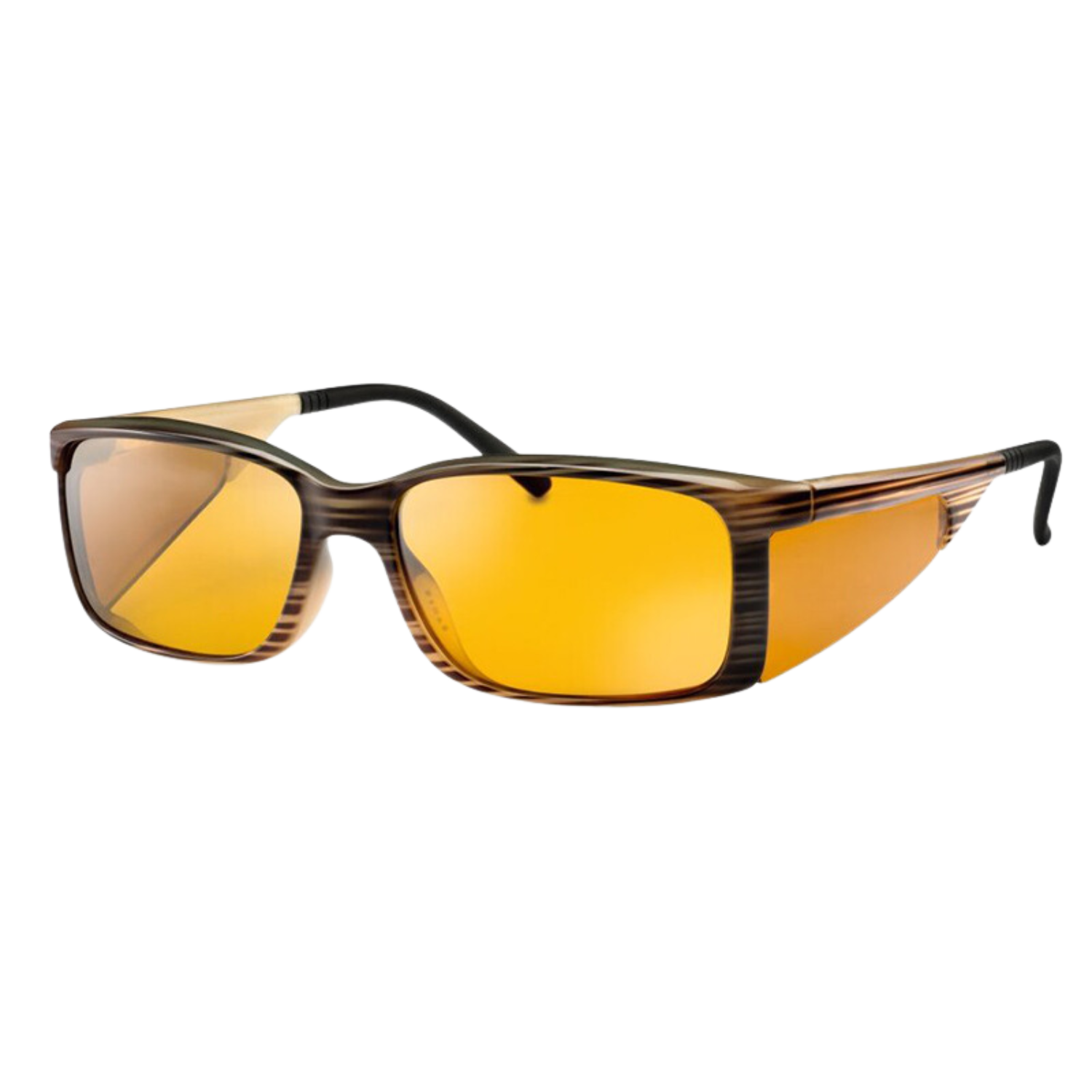 Image of the XL Unisex Ambelis blue light glasses with black/brown frames and amber tint.