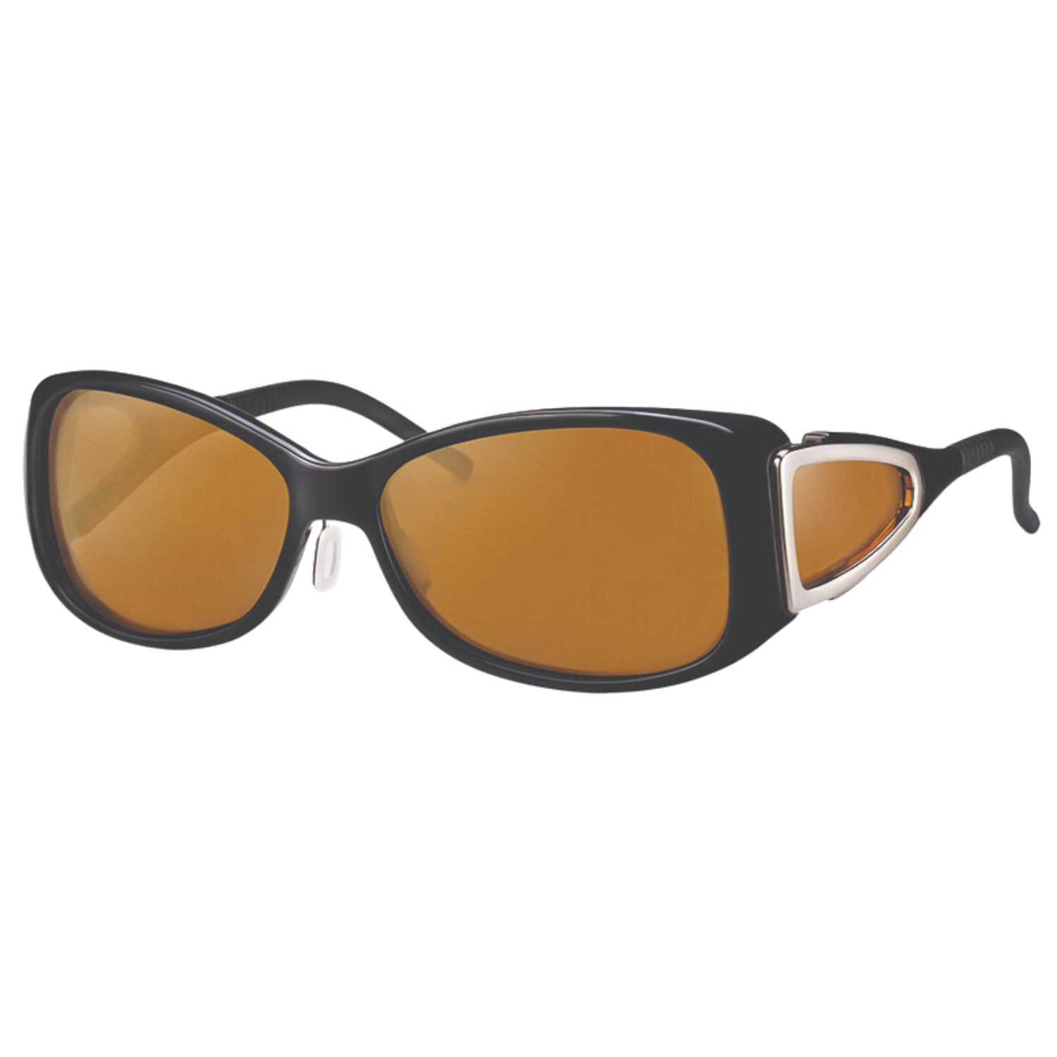 Image of the Ambelis Blue Light Glasses with small womens black frames and amber tint.