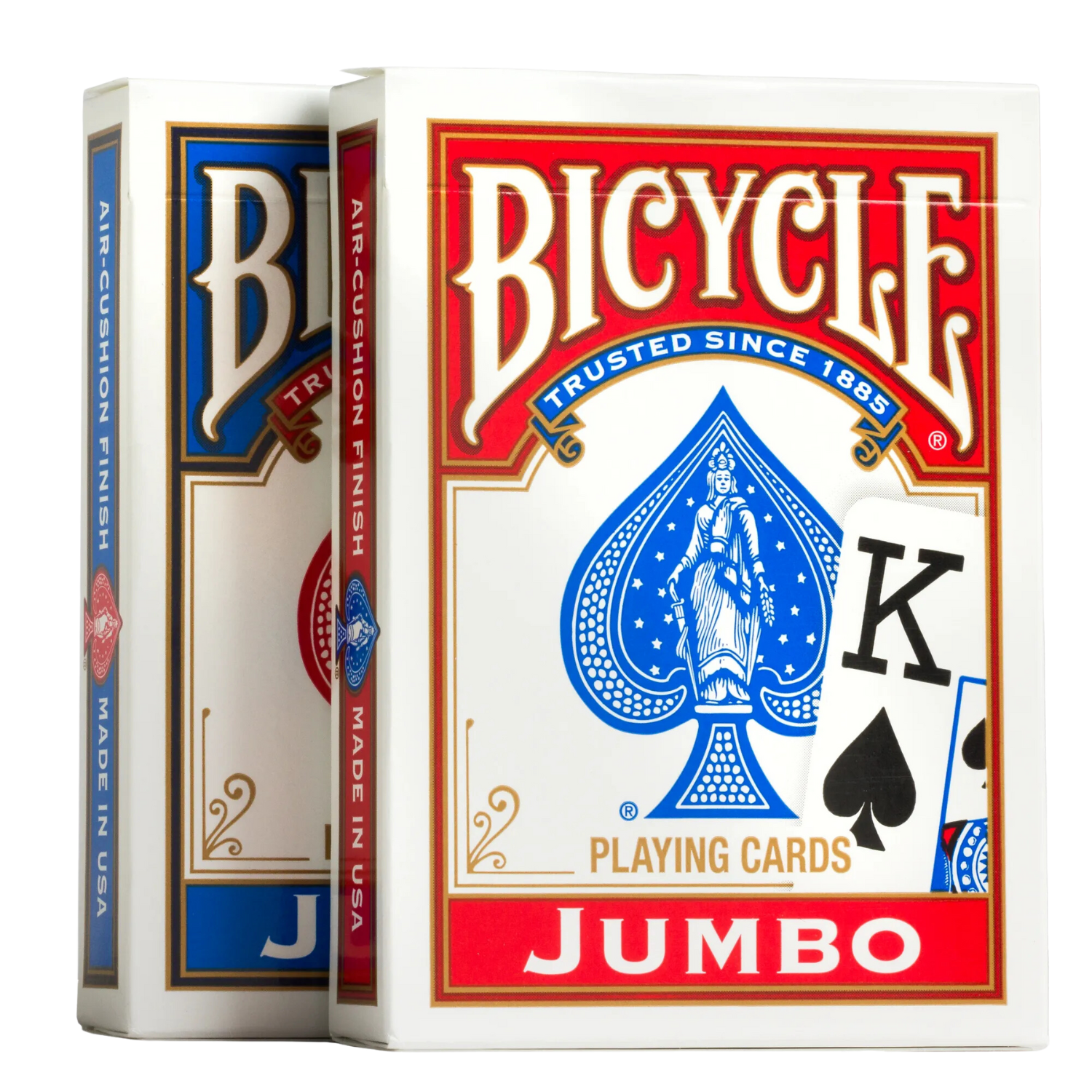 Image of the red and blue packs of Bicycle Jumbo Index Playing Cards.
