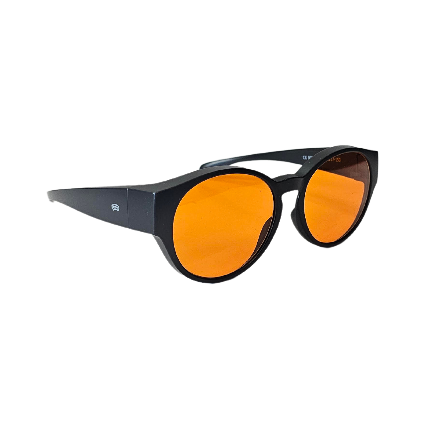 Image of the FC4 blue light blocking glasses from Schweizer with black frames and medium orange tint.