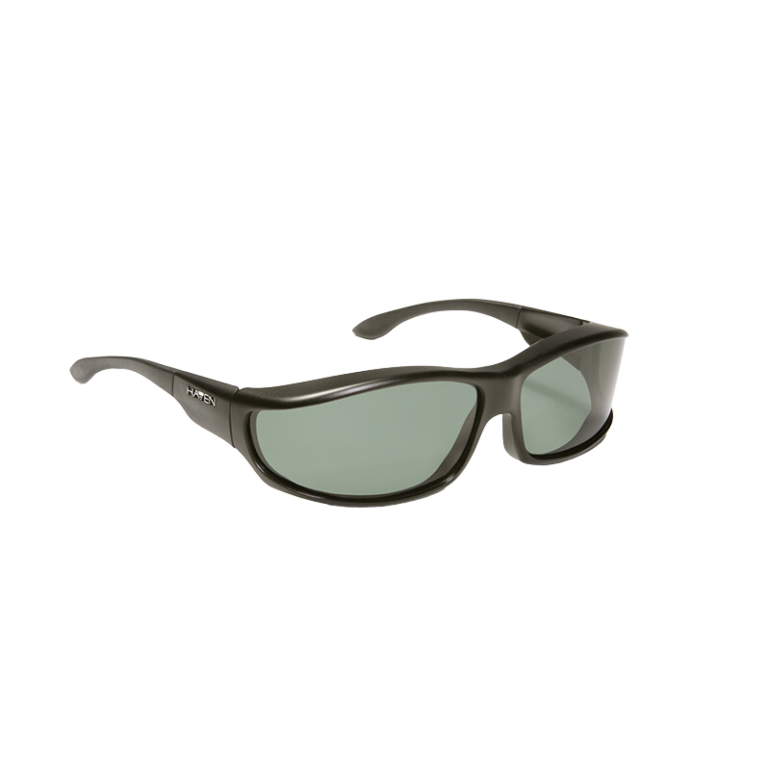 Image of the Haven Hunter polarized fit-over sunglasses with black frames ang gray tint.