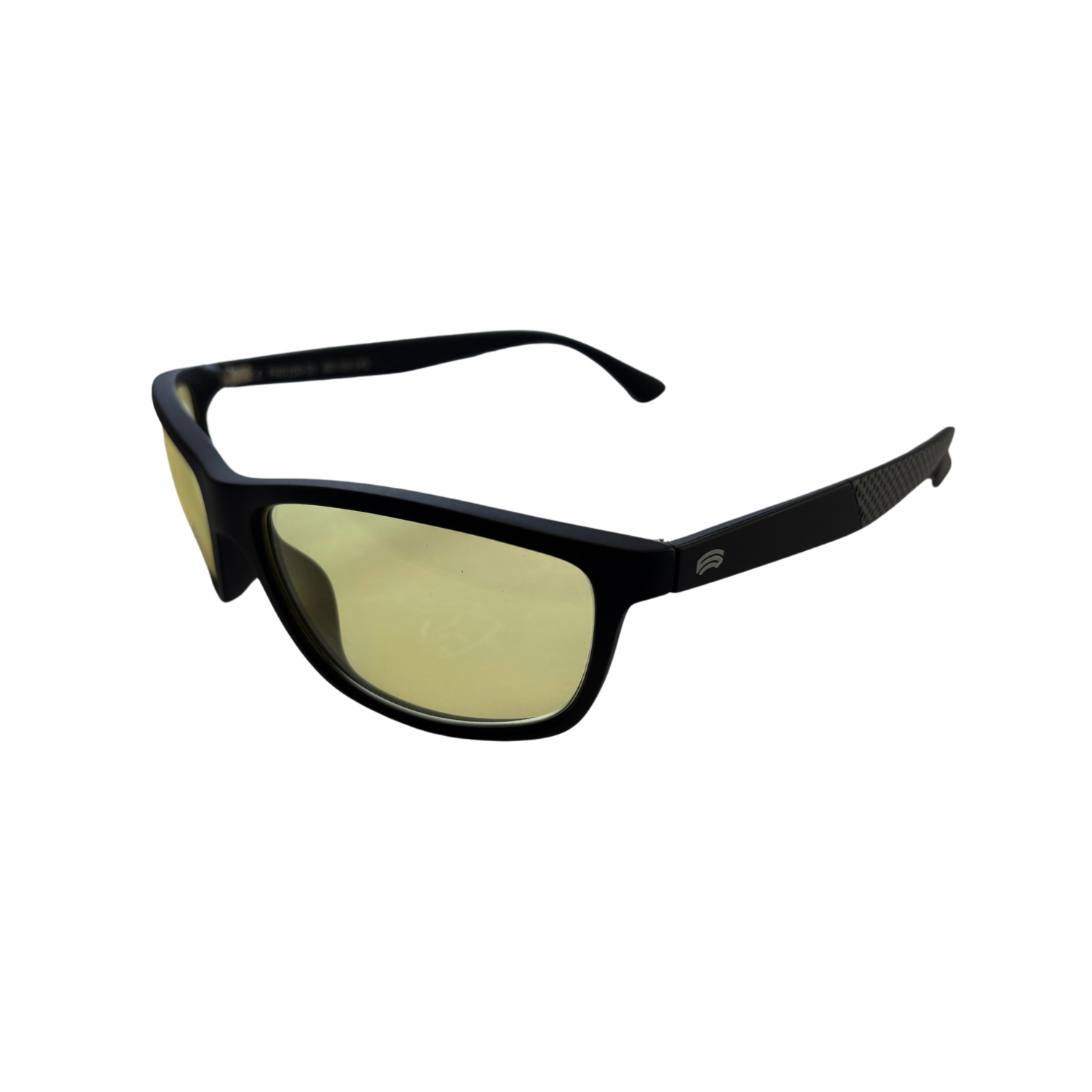 Side angle image of the FR1 light sensitivity glasses with light yellow CFLED lenses and black frames from Schweizer.