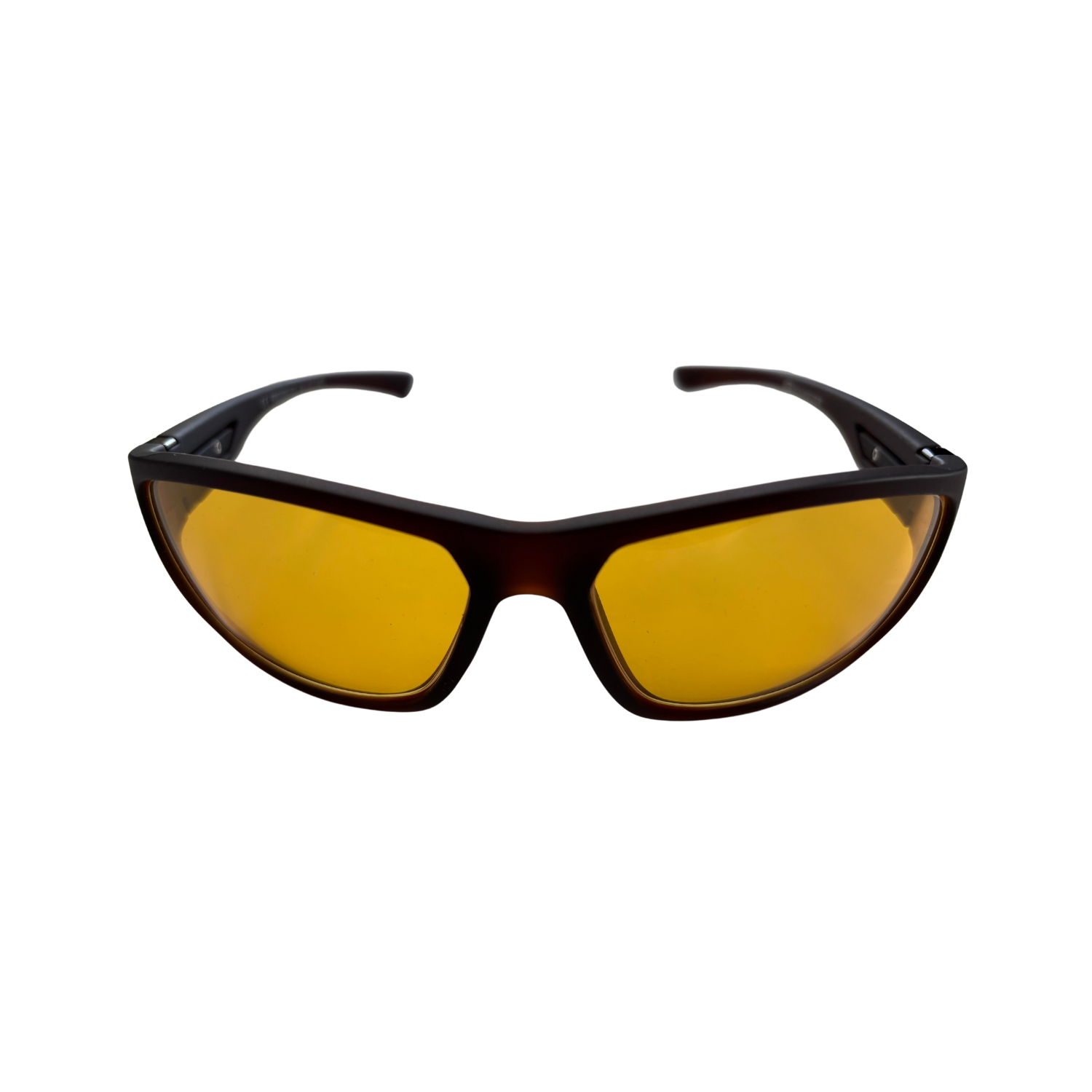 Image of the front of Schweizer's FR2 Glare Reduction Glasses with Brown Frames and Orange Tint.