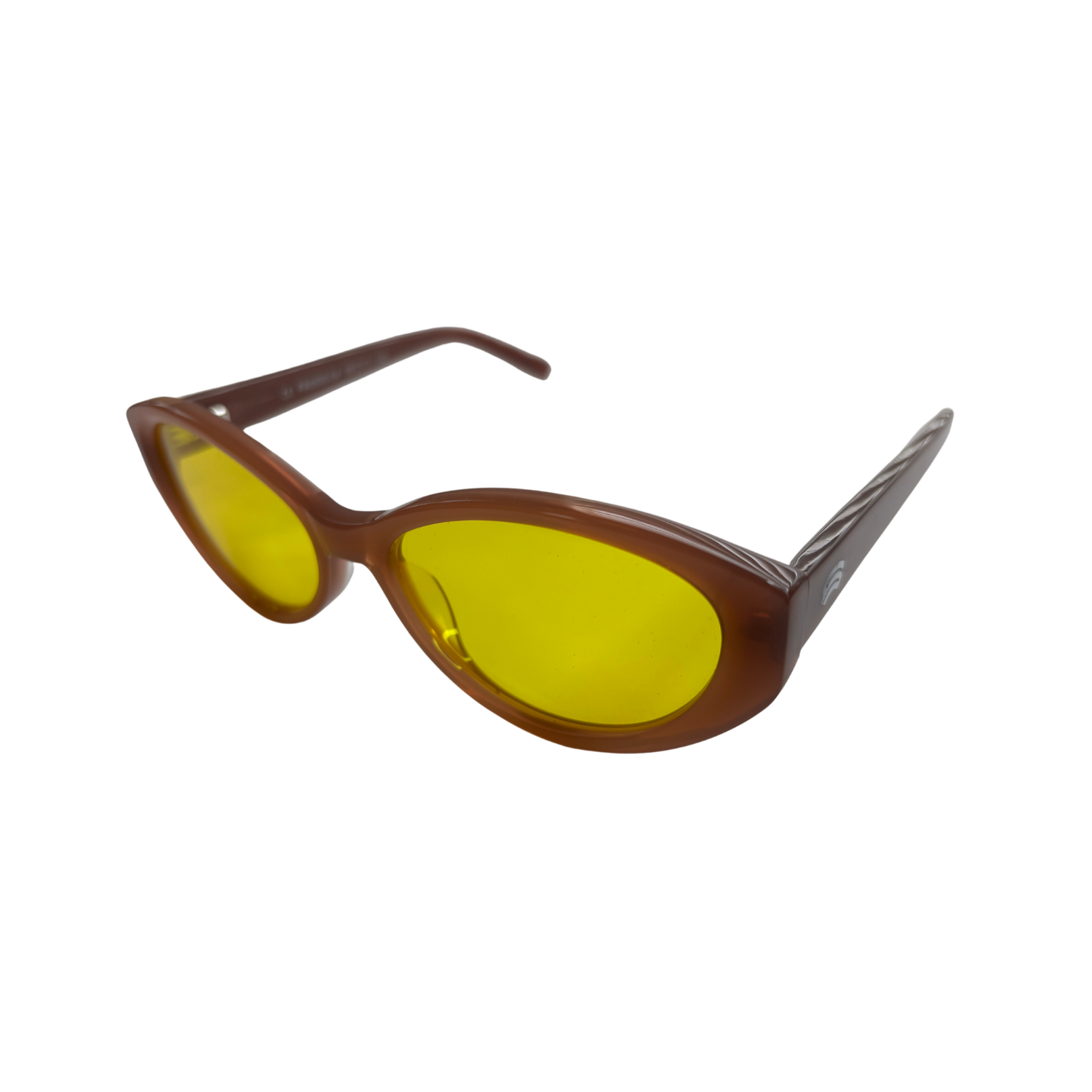 Side image of Schweizer's FR5 Pink Frames with yellow BB450 blue light blocking lenses.