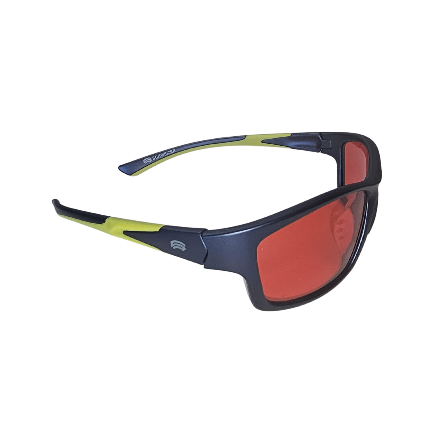 Left side image of the FS2 sport frames from Schweizer in Dark Blue/Lime with BB585 plum blue blocking lenses.