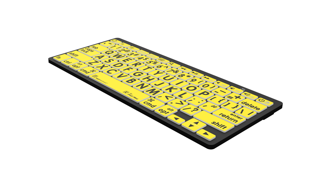 Image of the right side of the LargePrint Mini Bluetooth Black on Yellow Keyboard for Mac from LogicKeyboard.