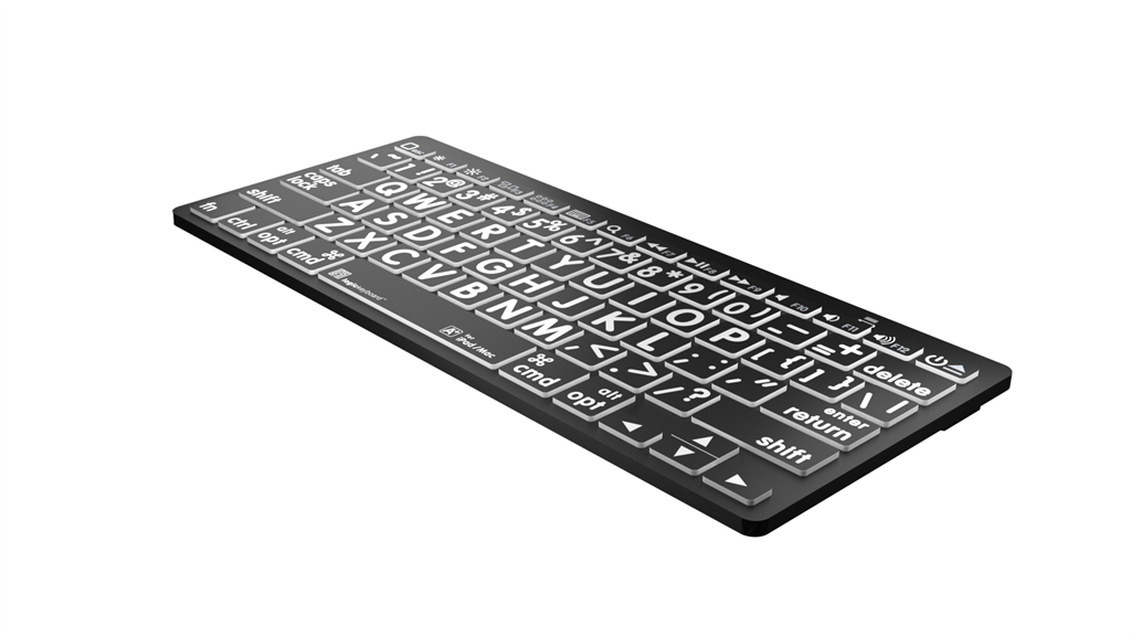 Image of the right side of the LargePrint Mini Bluetooth White on Black Keyboard for Mac from LogicKeyboard