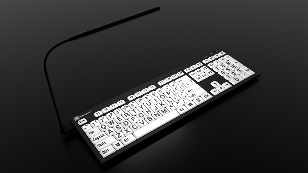 Image of the Nero LargePrint Slimline Black on White PC Keyboard from LogicKeyboard on a transparent background.