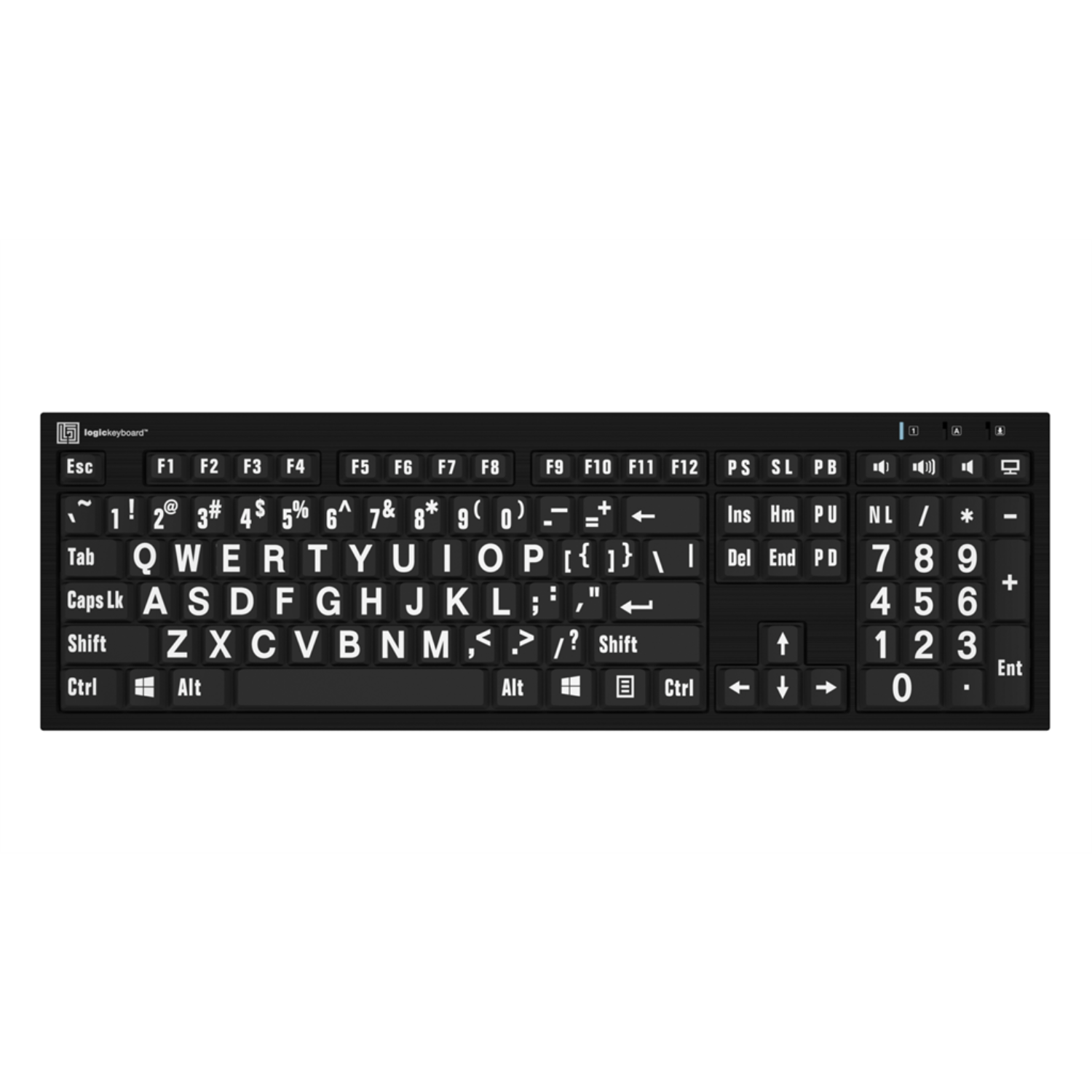 Image of the LogicKeyboard Nero LargePrint Slimline White on Black Keyboard for PC.