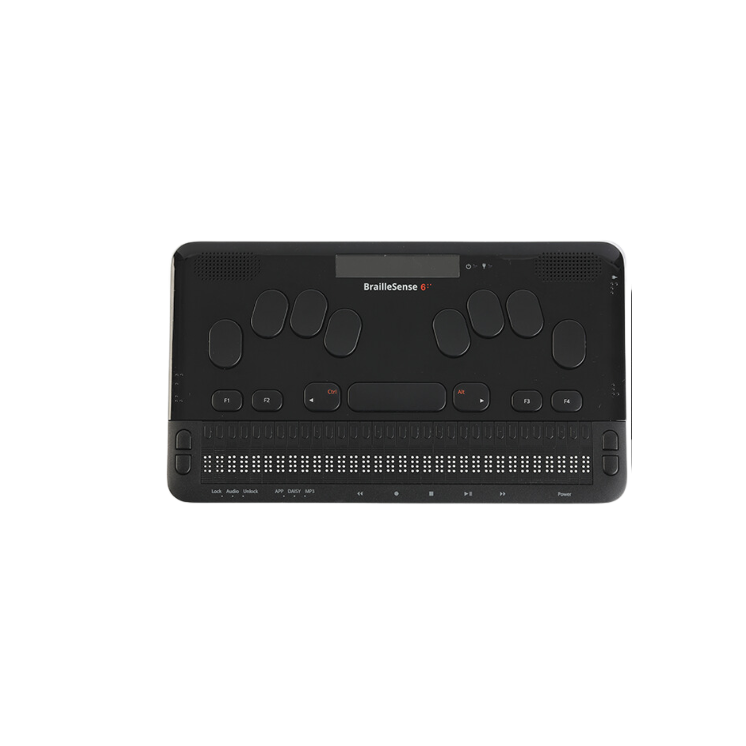 Image of the BrailleSense 6 braille dispay and notetaker from above.