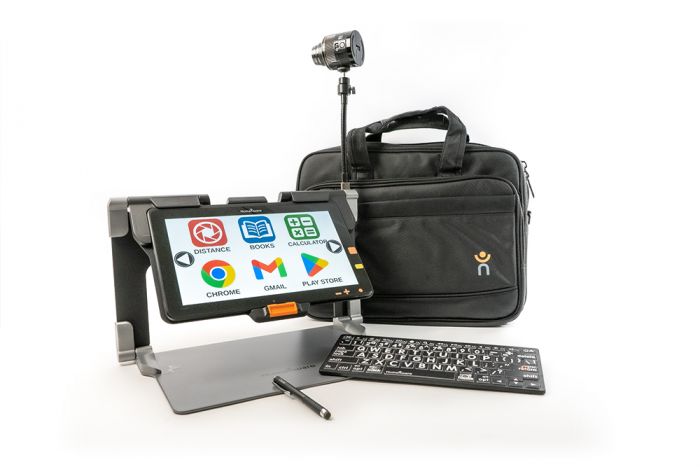 Image of the Connect 12 with  Kodak SL-10 Distance Camera, stylus, keyboard, stand, and carrying case.