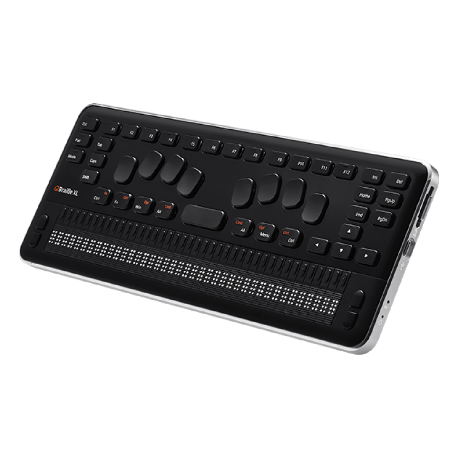 Image of the QBraille XL refreshable braille display and keyboard from HIMS Inc